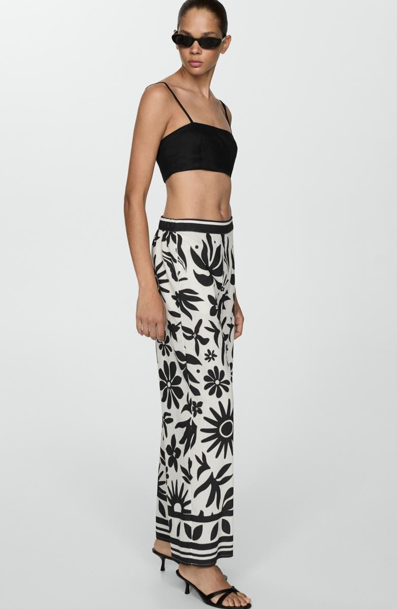 MANGO Floral Border Print Wide Leg Pants, Alternate, color, 