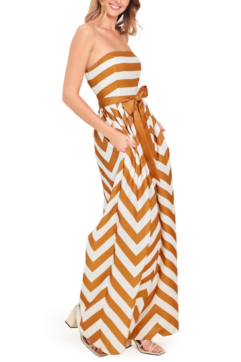 Printed Strapless Wide Leg Jumpsuit, Alternate, color, CAMEL STRIPE