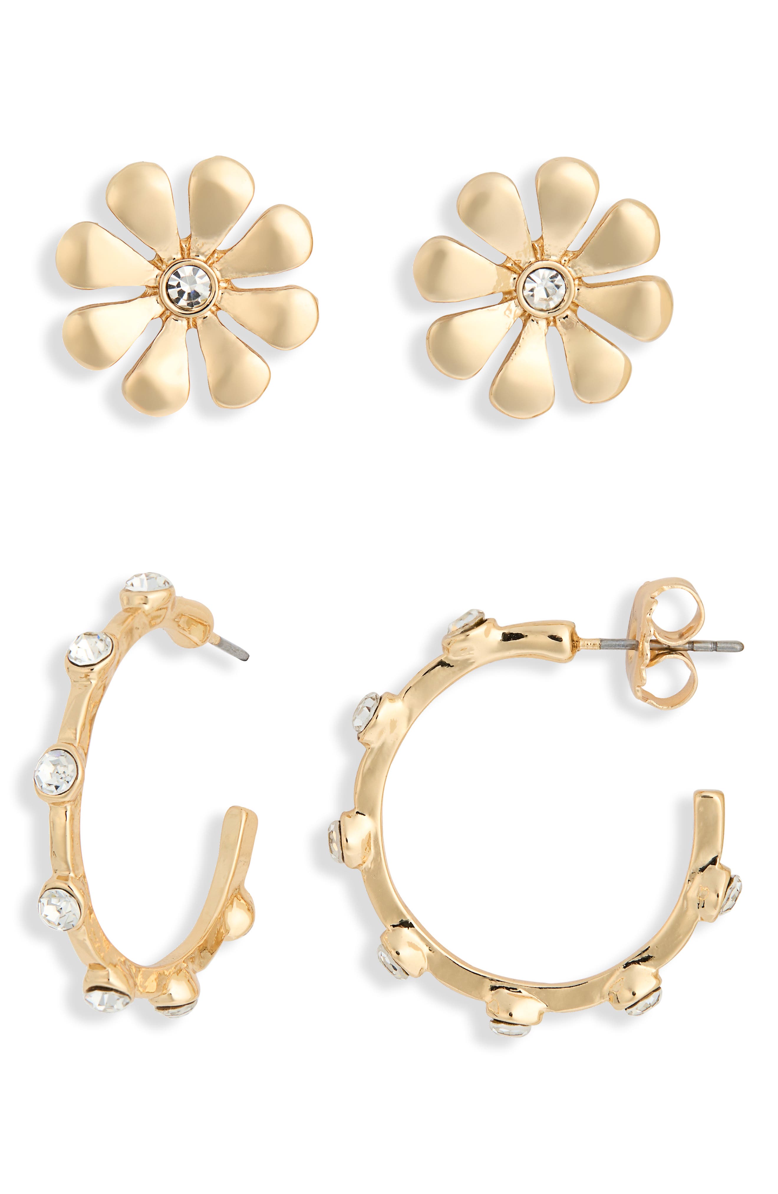 NORDSTROM RACK Set of 2 Crystal Flower & Hoop Earrings