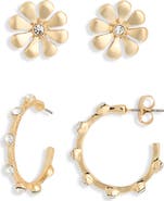 NORDSTROM RACK Set of 2 Crystal Flower & Hoop Earrings