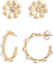 NORDSTROM RACK Set of 2 Crystal Flower & Hoop Earrings