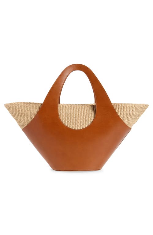 Reformation Siena Leather & Raffia Top Handle Tote In Brown
