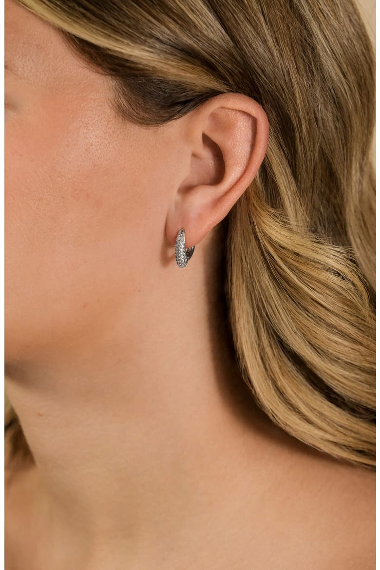 Cordelia Pavé Cubic Zirconia Huggie Hoop Earrings, Alternate, color, SILVER