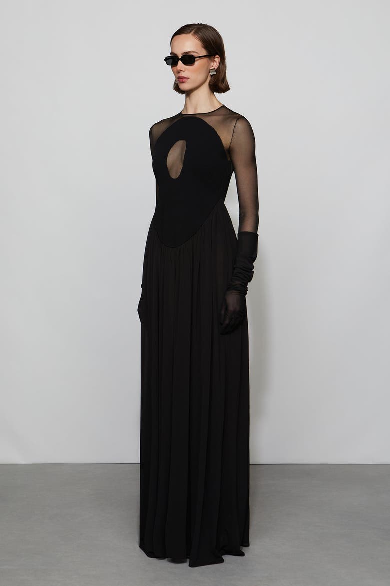 Suri Knit Combo Gown, Alternate, color, Black