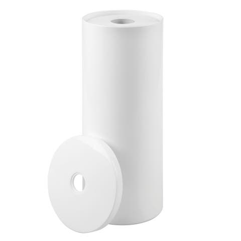 Freestanding Toilet Paper Canister with Lid for 3 Extra Rolls, White, Made in USA