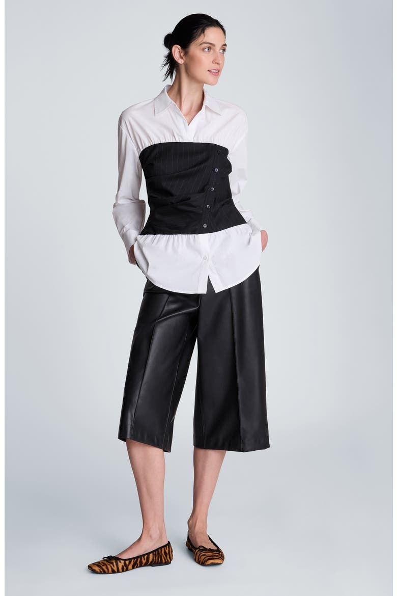 Pleated Bodice Poplin Shirt, Alternate, color, BLACK MLTI/ PURE WHITE