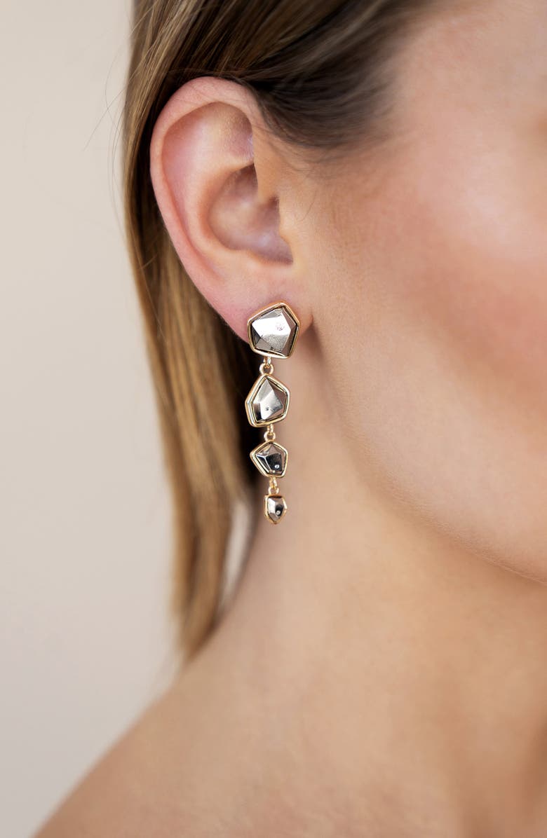 Ettika Faceted Metal Drop Earrings, Alternate, color, Rhodium
