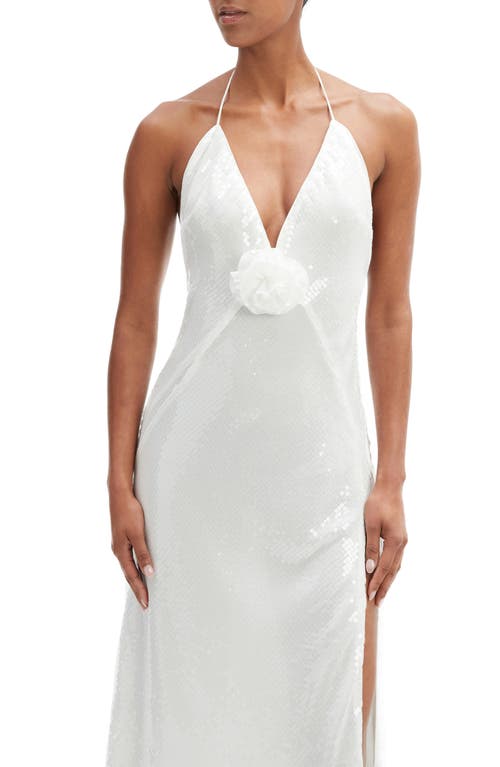 Bardot Aradia Rosette Sequin Plunge Halter Gown