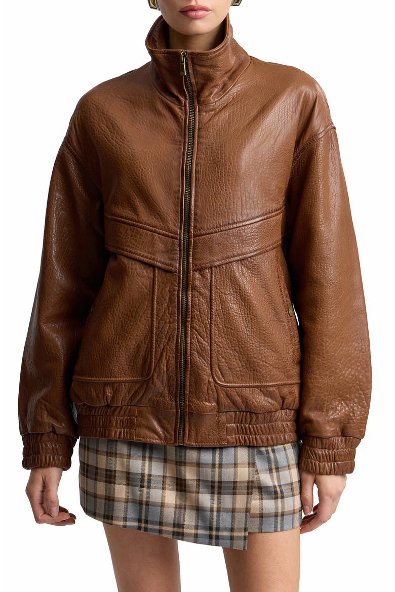 Oversized Leather Jacket, Alternate, color, COGNAC