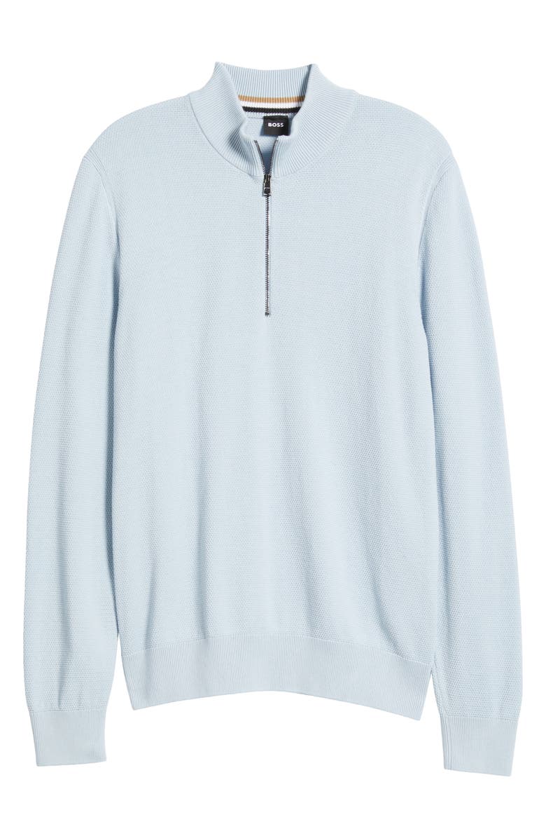 BOSS Ebrando Textured Cotton Half Zip Sweater, Alternate, color, Light Blue