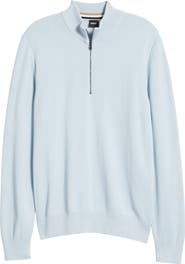 BOSS Ebrando Textured Cotton Half Zip Sweater