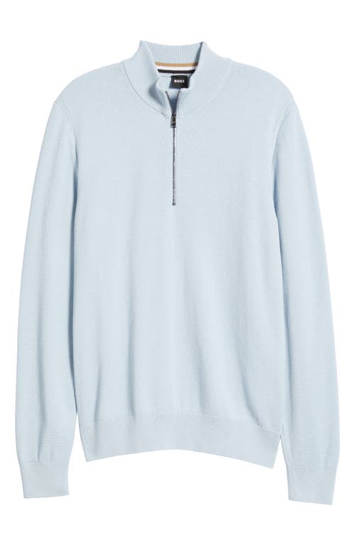 Hugo Boss Boss Ebrando Textured Cotton Half Zip Sweater In Light Blue