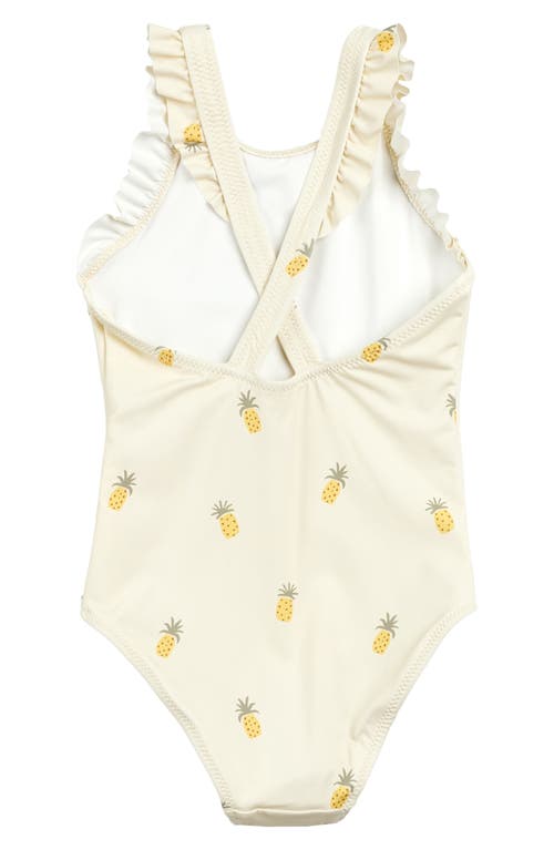 Shop Miles The Label Kids' Pineapple Print One-piece Rashguard Swimsuit In Beige