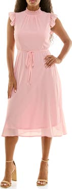 Nina Leonard Flutter Sleeve Chiffon Midi Dress
