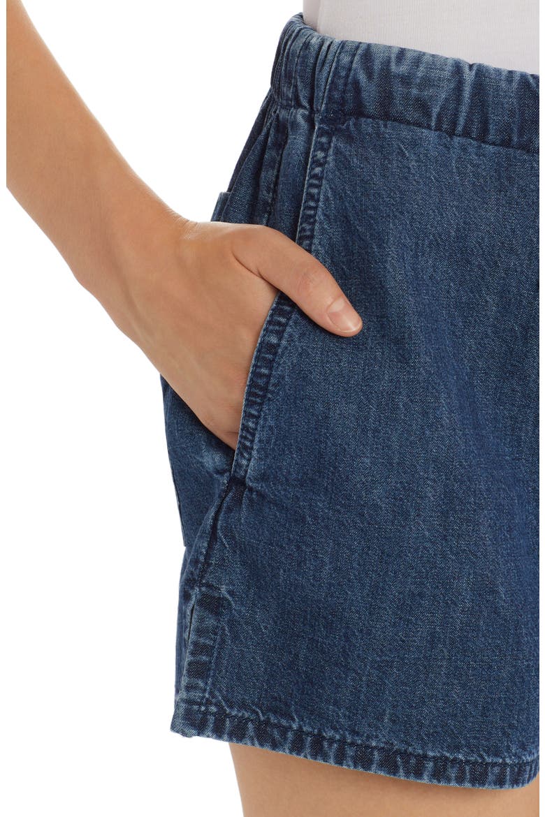 Valentino V Logo Cotton Chambray Shorts, Alternate, color, MEDIUM BLUE DENIM 558