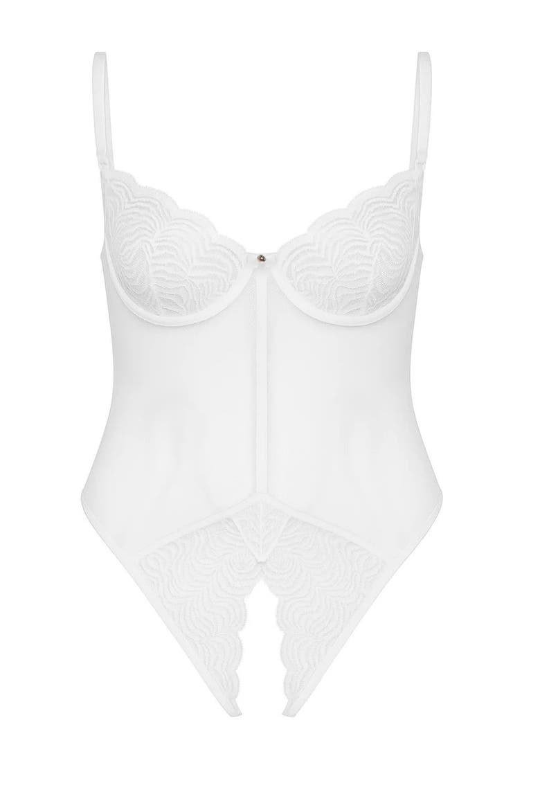 Beatrice - Ouvert Lace Bodysuit, Main, color, White