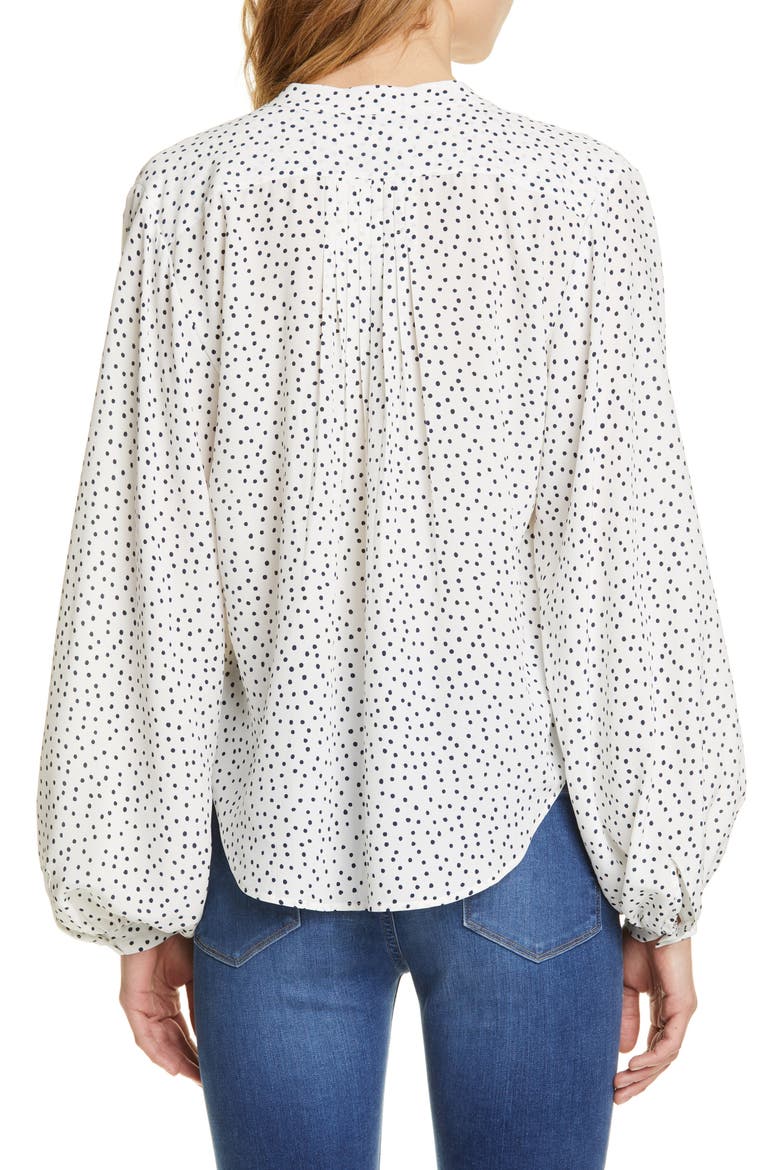 Polka Dot Pleated Silk Blouse (Nordstrom Exclusive), Alternate, color, OFF WHITE MULTI