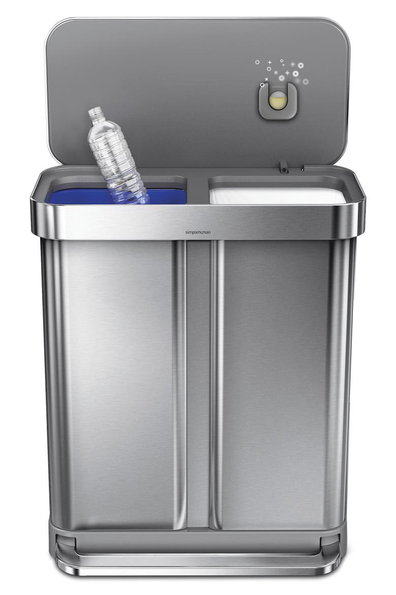 58L recycler rectangular step can, Alternate, color, BRUSHED STAINLESS STEEL