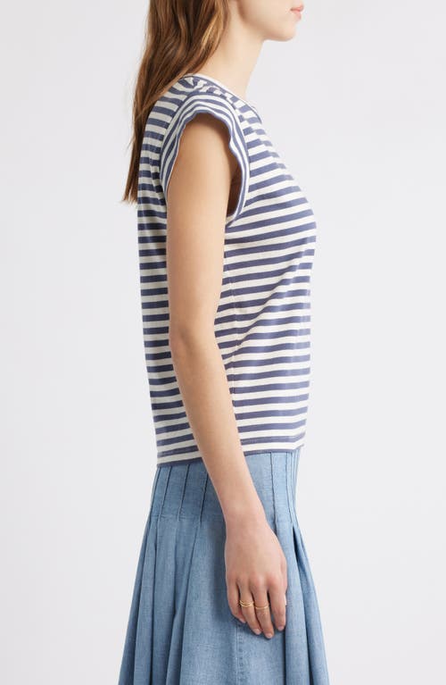 The Great . The Peak Stripe Cotton Top In Vintage Blue Stripe