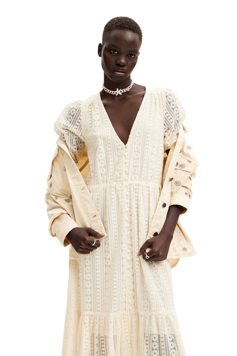 Long Embroidered Dress, Alternate, color, WHITE