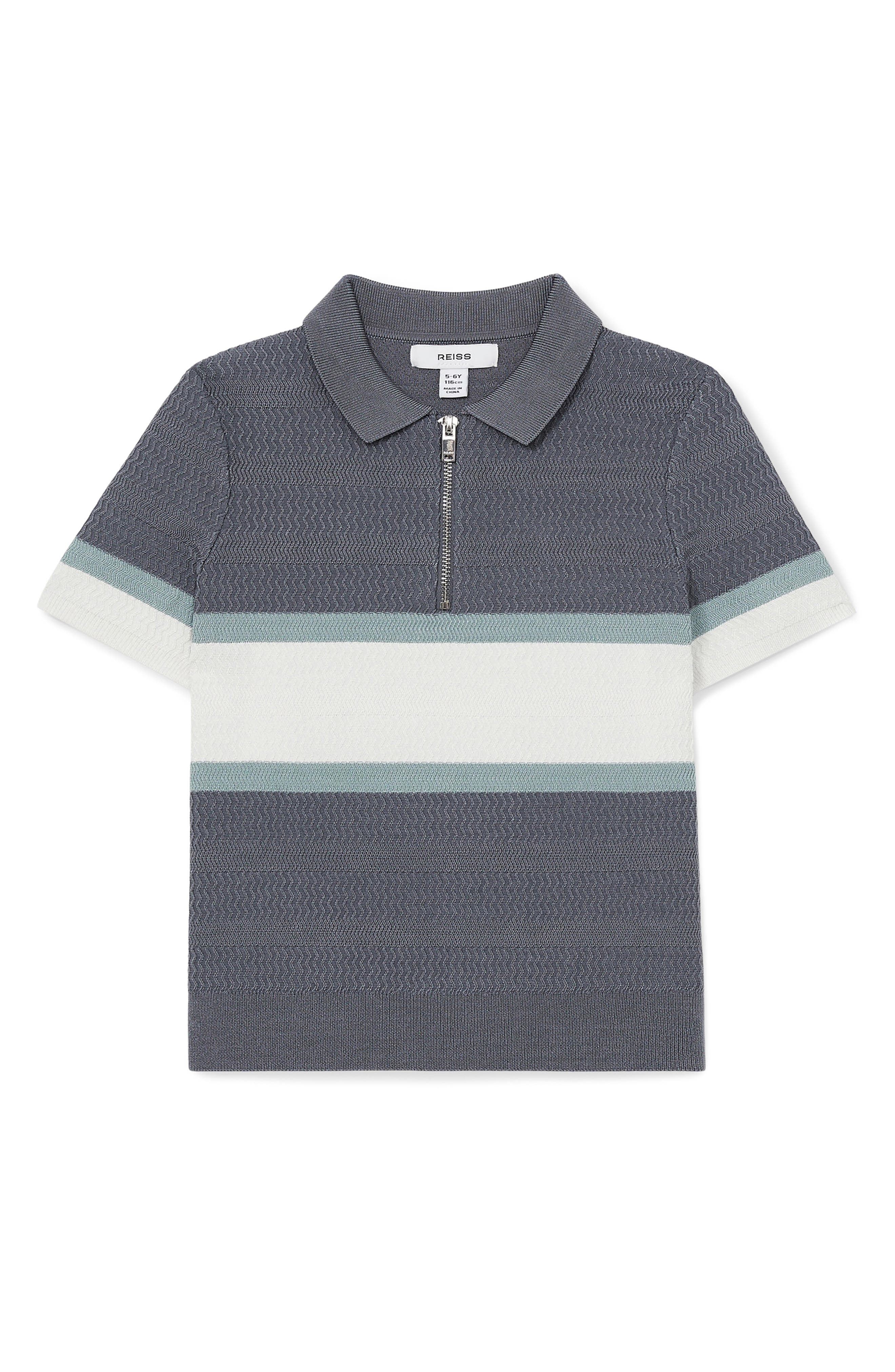 Reiss Kids' Grove Sr. Stripe Textured Half Zip Polo
