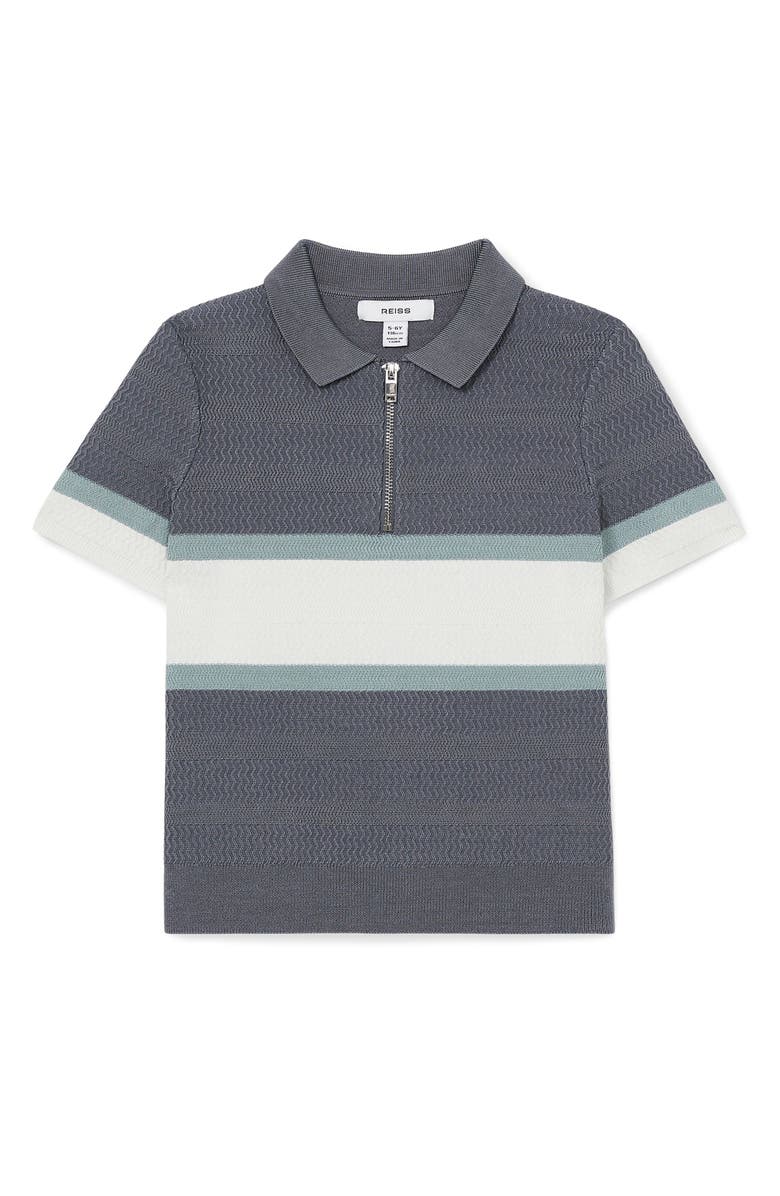 Reiss Kids' Grove Sr. Stripe Textured Half Zip Polo, Main, color, Airforce Blue