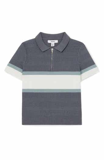 Reiss Kids' Grove Sr. Stripe Textured Half Zip Polo