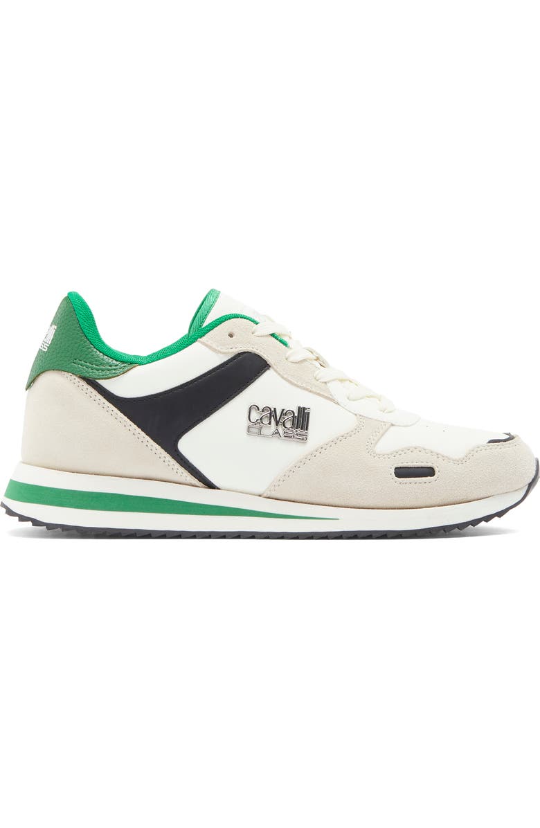 Roberto Cavalli Low Top Runner Sneaker, Alternate, color, Farro/ Off White/ Green/ Black