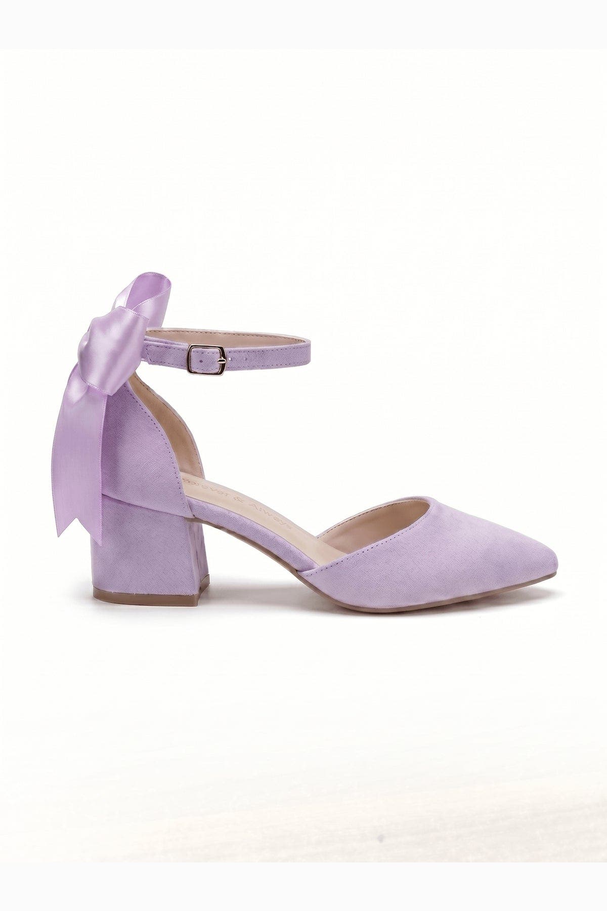 Forever & Always Shoes Arielle Bow Ankle Strap Block Heel Pump, Alternate, color, Lilac Suede