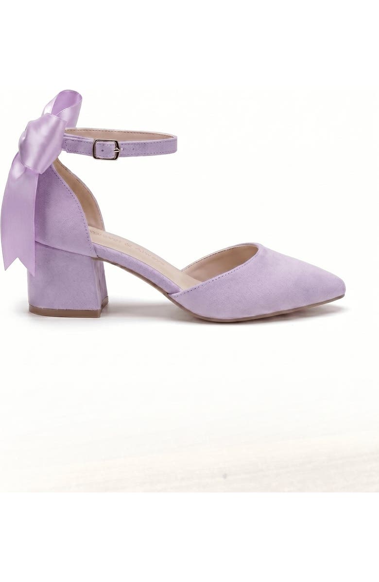 Forever & Always Shoes Arielle Bow Ankle Strap Block Heel Pump, Alternate, color, Lilac Suede