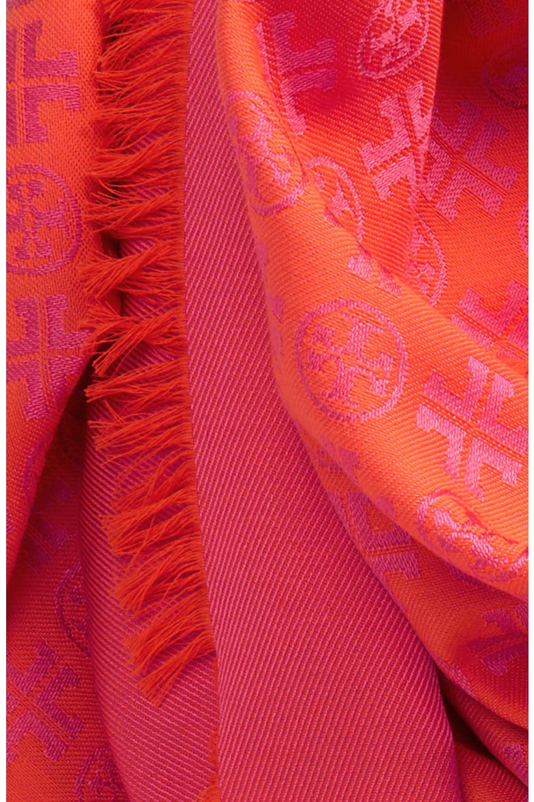 Logo Jacquard Cotton & Silk Travel Scarf, Alternate, color, BRIGHT FUCHSIA / ORANGE