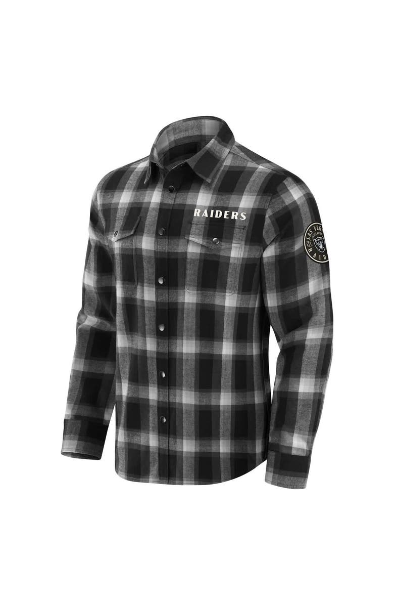 Darius Rucker Collection by Fanatics Men's Darius Rucker Collection by Fanatics Black Las Vegas Raiders Flannel Plaid Full-Snap Shirt, Alternate, color,