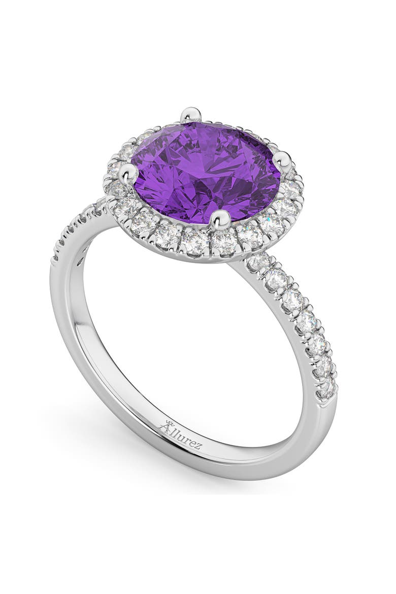 Halo Amethyst & Diamond Engagement Ring 14K, Alternate, color, 2.30ct/White Gold