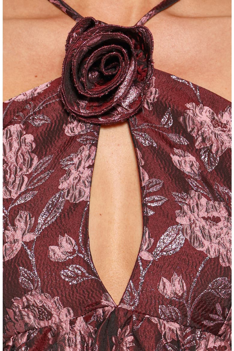 Jasminda Halter Neck Maxi Dress, Alternate, color, PLUM BROCADE