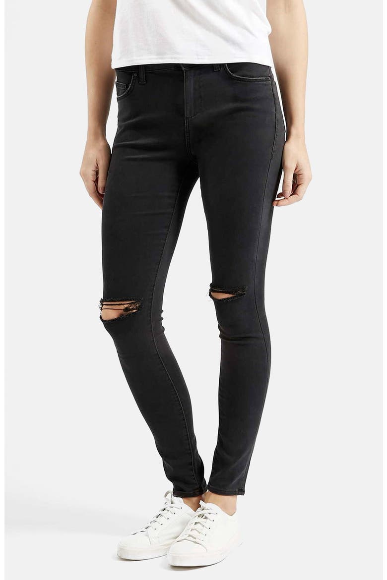 Moto 'Leigh' Ripped Skinny Jeans, Main, color, BLACK