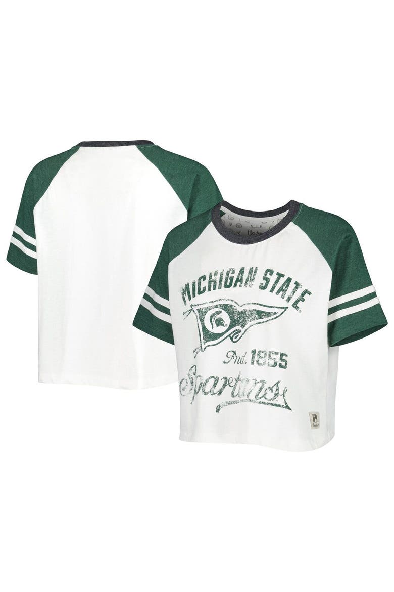 Women's Pressbox White Michigan State Spartans Melange Beaumont Cropped Raglan T-Shirt, Main, color, White