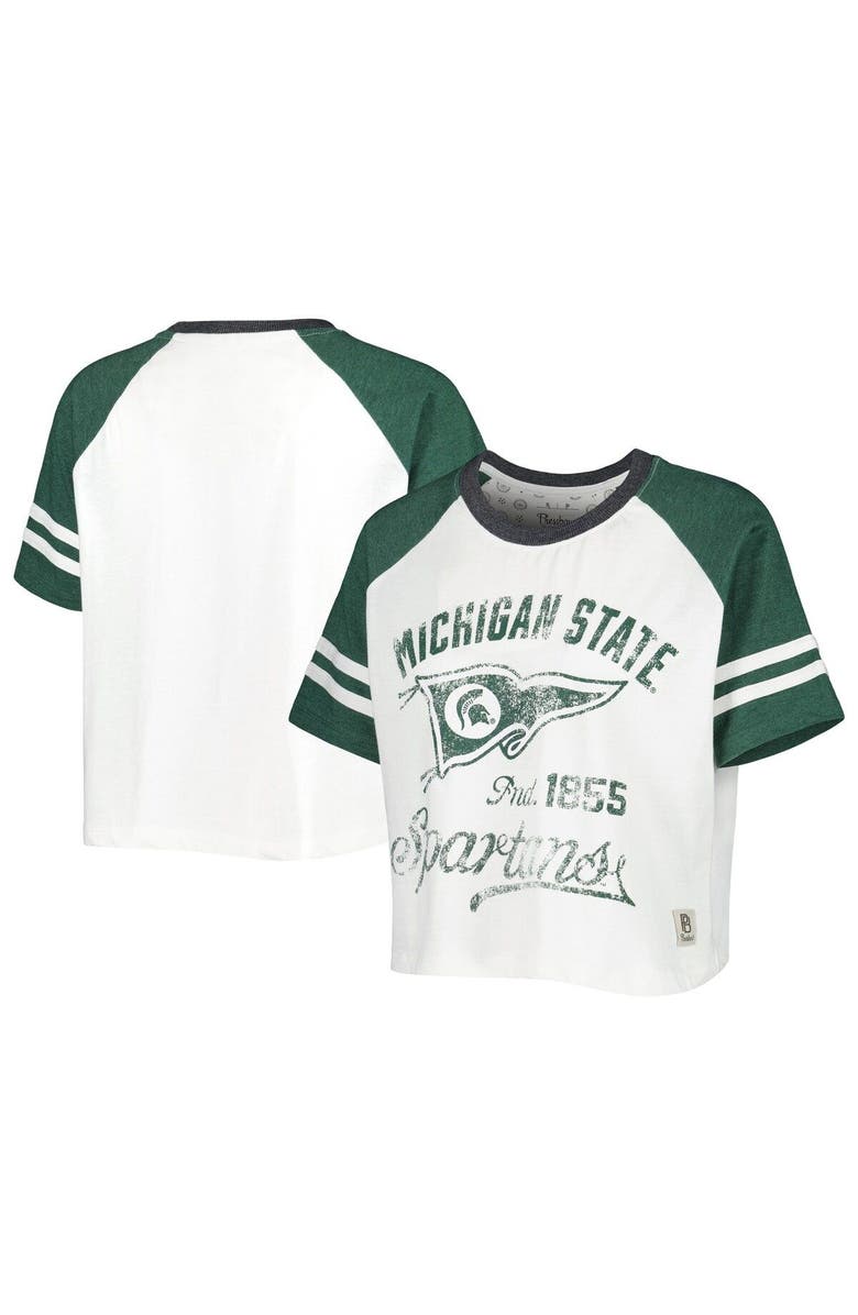 PRESSBOX Women's Pressbox White Michigan State Spartans Melange Beaumont Cropped Raglan T-Shirt, Main, color,