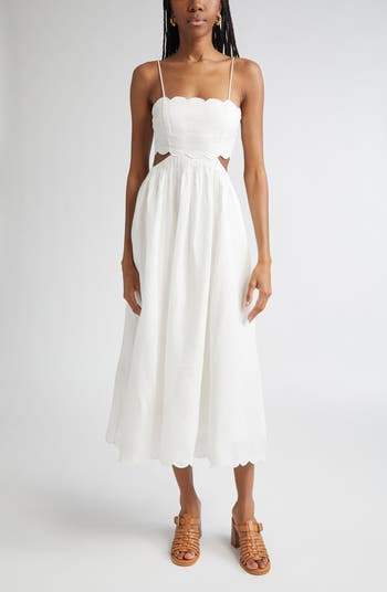 パーティードレス Zimmermann 1760DSS251 Dresses Rhiannon scallop midi dress Zimmermann Rhiannon Corset Bodice Scallop Linen Midi