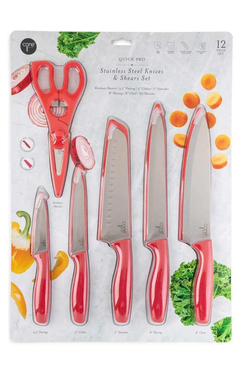 CORE KITCHEN 12-Piece Quick Pro Knife Set with Sheaths, Alternate, color, Strawberry