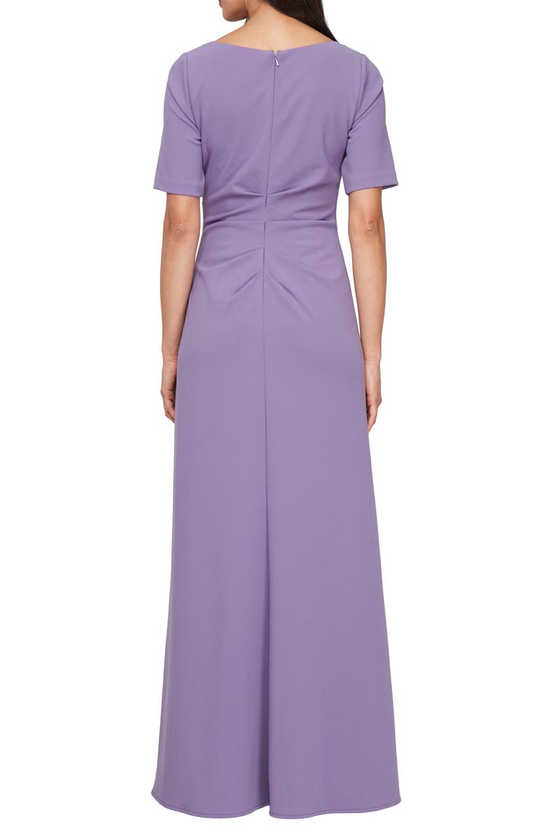 Alex Evenings Side Ruched Stretch Crepe Gown, Alternate, color, Icy Orchid