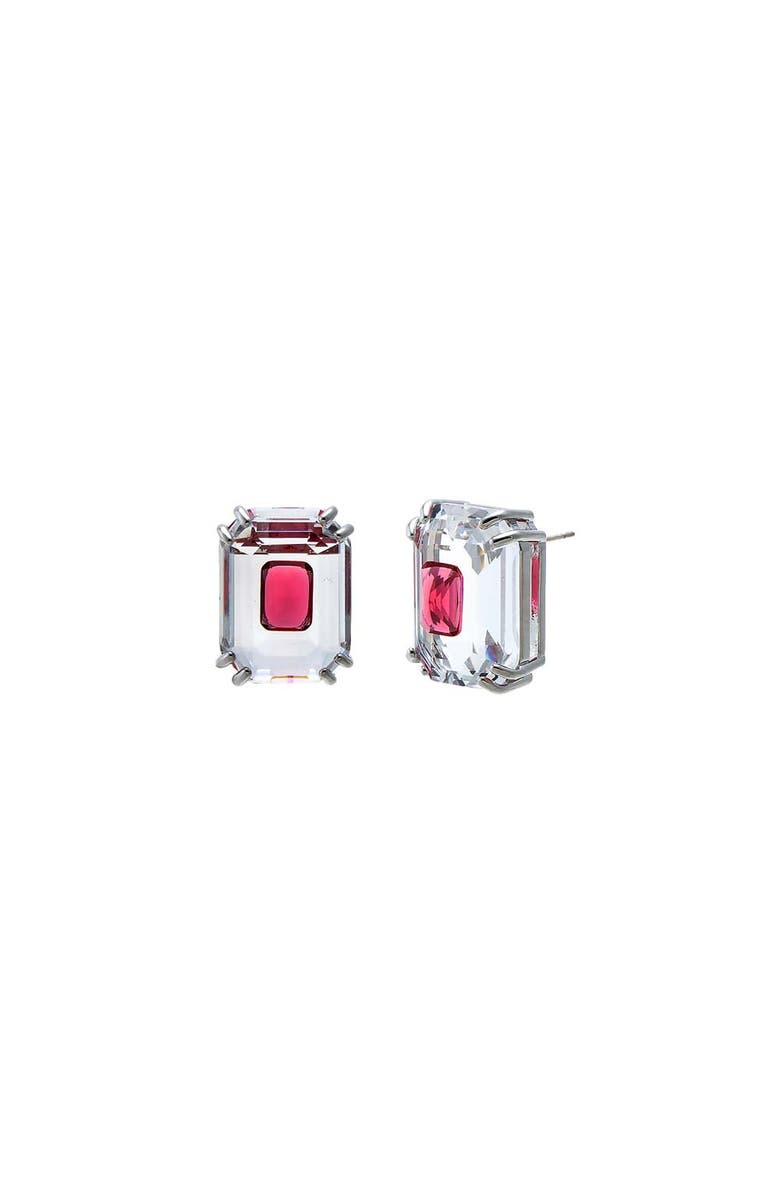 BY ADINA EDEN Colored Large Double Emerald Stud Earring, Main, color, Red