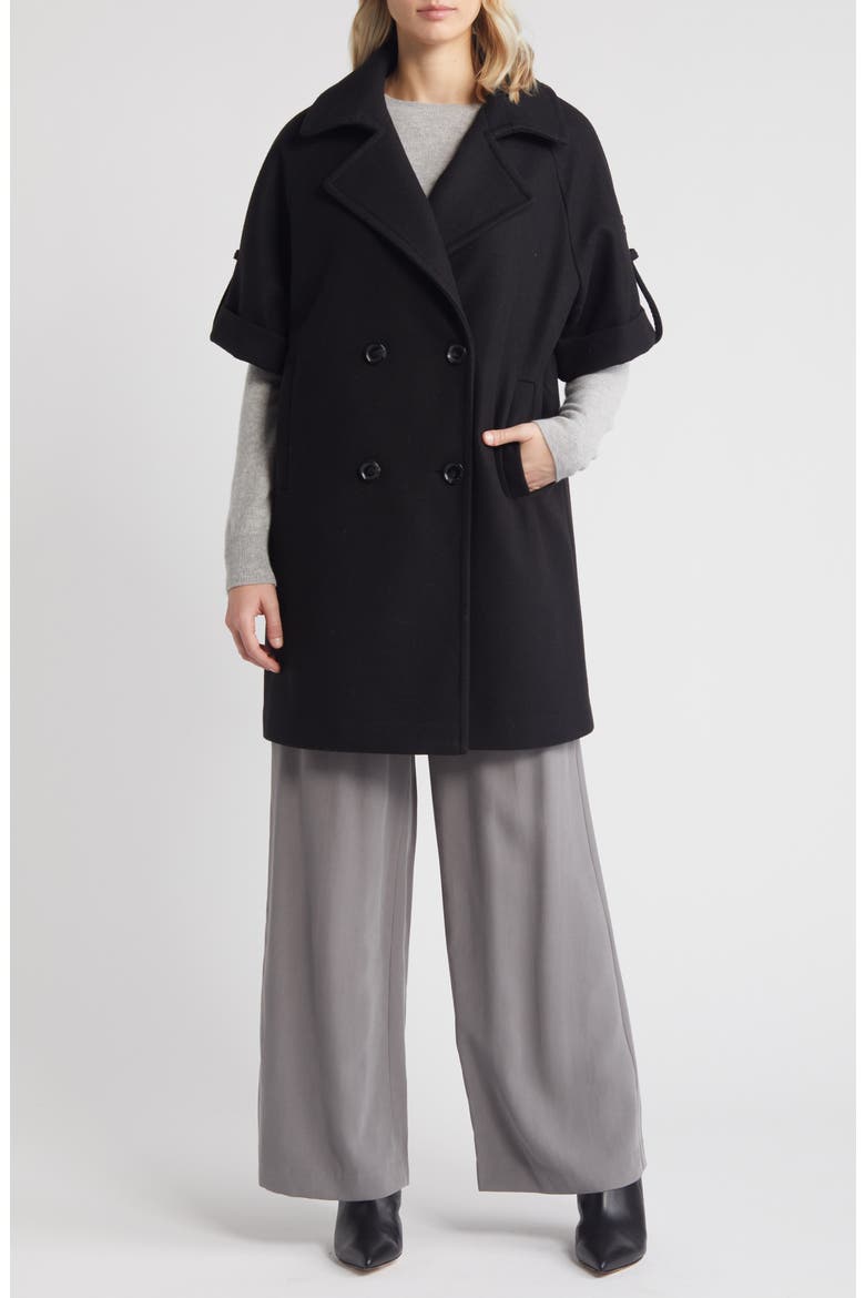 Double Breasted Cape Coat, Main, color, BLACK