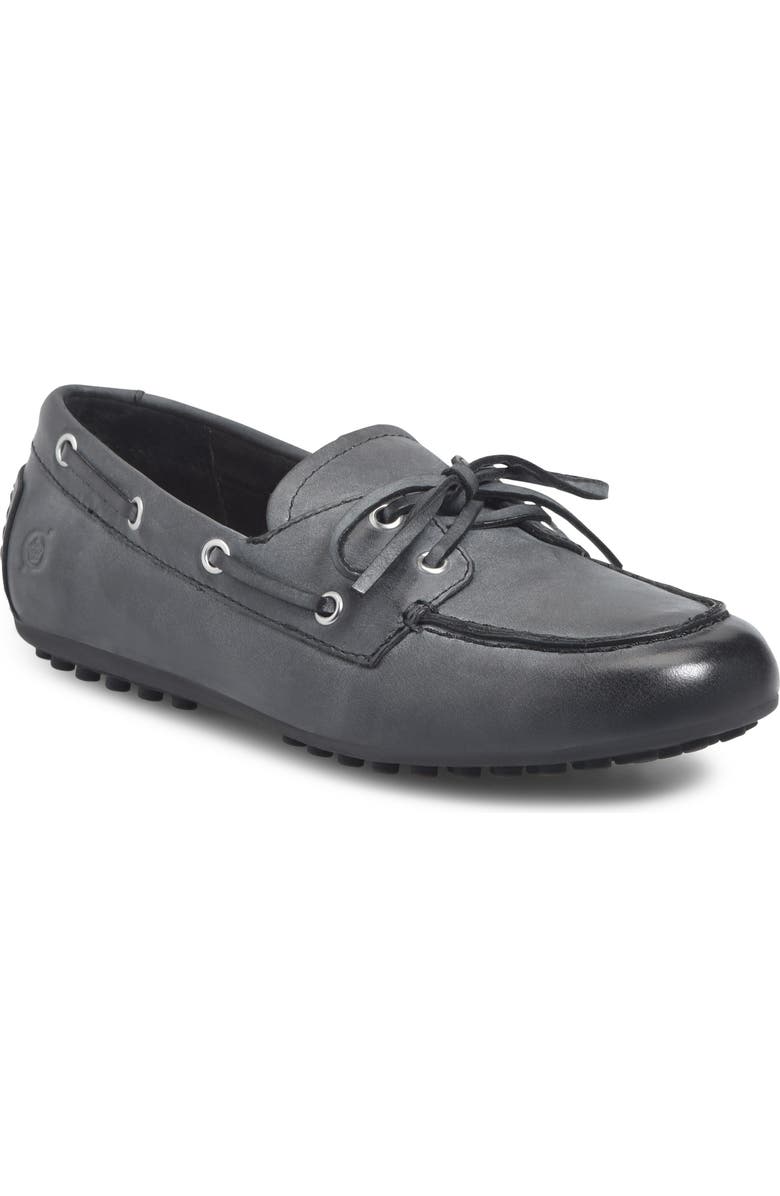 Børn Faye Boat Shoe, Main, color, Black Leather