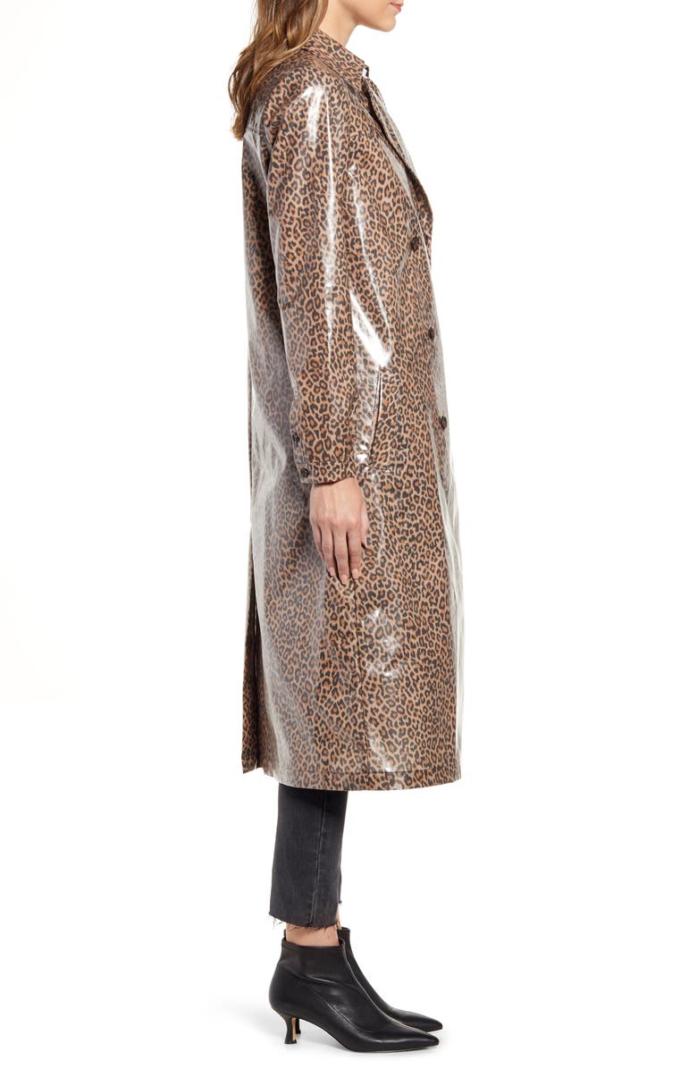 Something Navy Leopard Print Water Resistant Coated Trench Coat, Alternate, color,