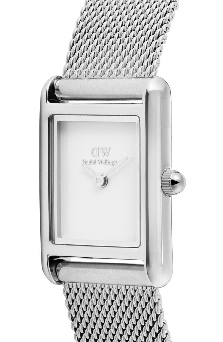 Daniel Wellington Bound Mini Tank Mesh Strap Watch, 17mm x 26mm, Alternate, color, Silver-Tone