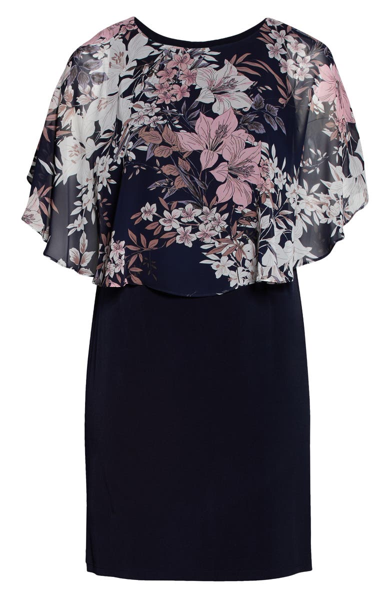 Connected Apparel Floral Overlay Cape Dress, Alternate, color, 