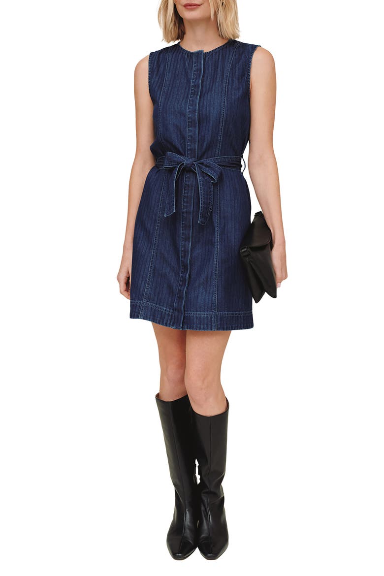 Seamed Sleeveless Denim Minidress, Main, color, HERRINGBONE WASH