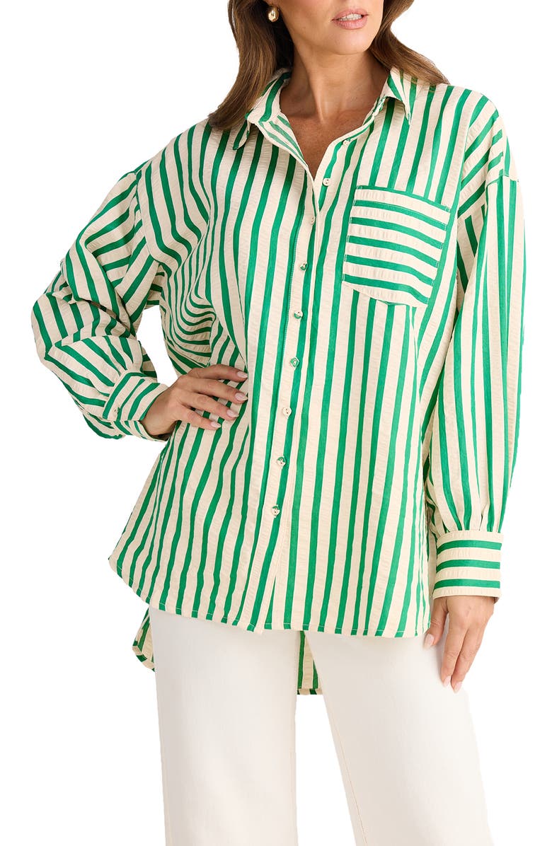 Brave+True Ezra Patch Pocket Stripe Shirt, Main, color, Jade Stripe