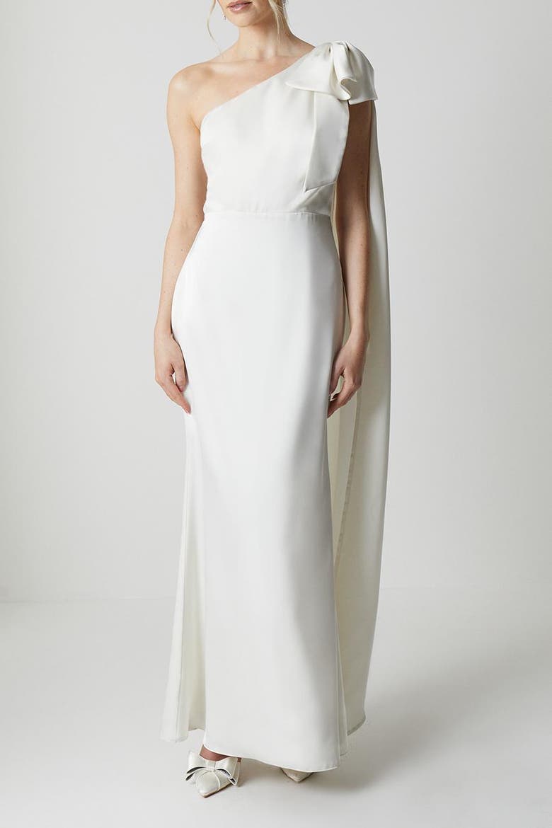 One Shoulder Satin Wedding Dress, Alternate, color, Ivory
