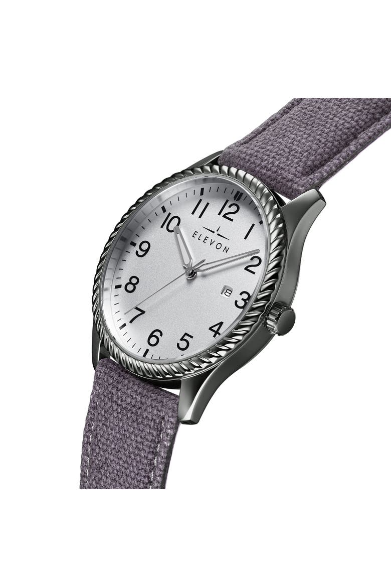 Crosswind Canvas-Overlaid Leather-Band Watch w/ Date, Alternate, color, Gunmetal/Grey